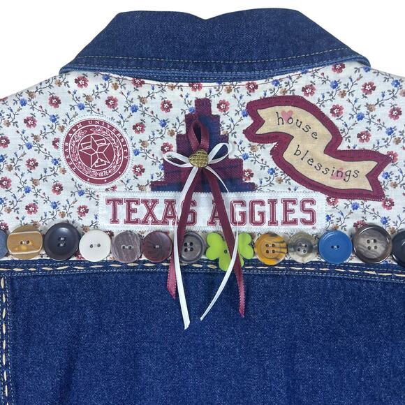 Texas A&M Aggies Denim Vest L | Handmade One of a Kind Boho Western Collegewear - Picture 9 of 15